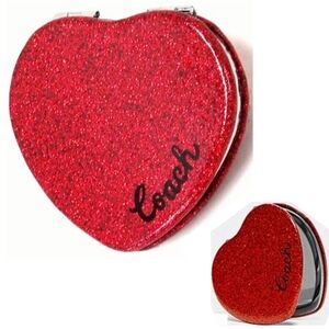 Nwt Coach Heart Glitter Faux Leather Mirror Red Love Valentines Day